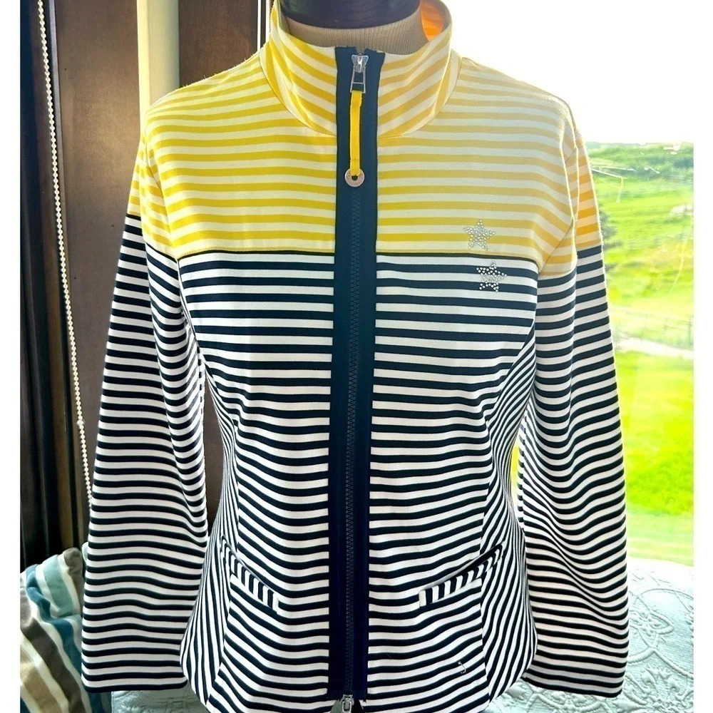 NWOT Dolce Vita Sport jacket- size 6 yellow/navy stripes with star embellishment